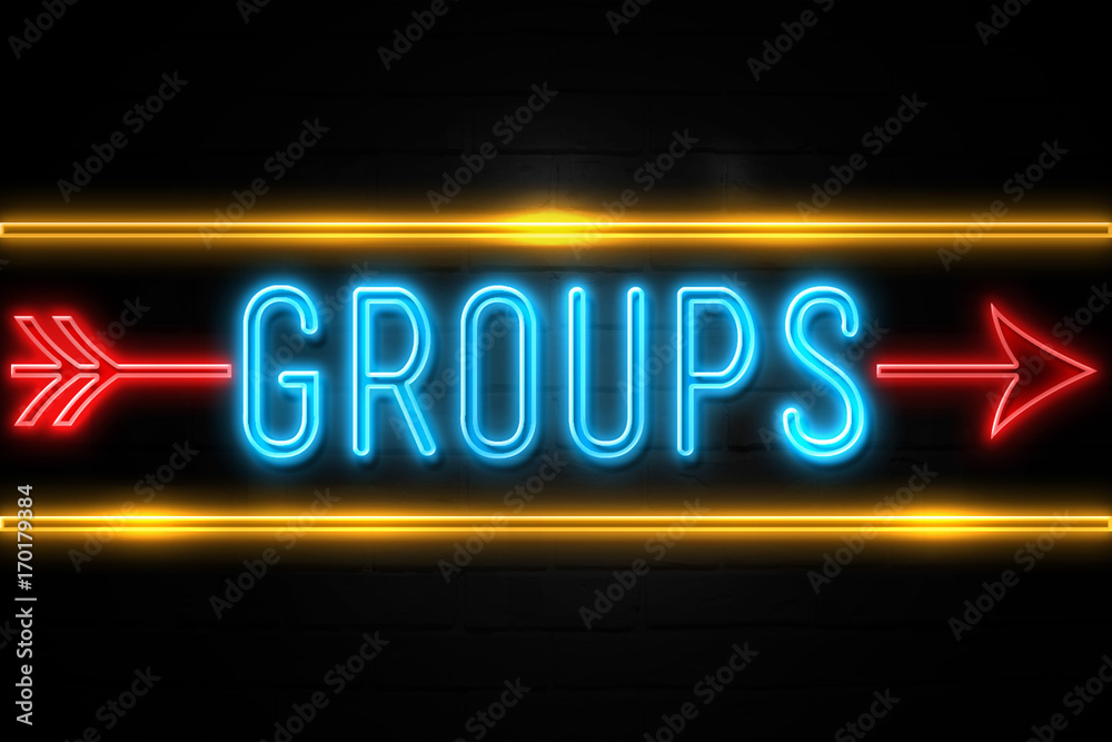 Obraz premium Groups - fluorescent Neon Sign on brickwall Front view