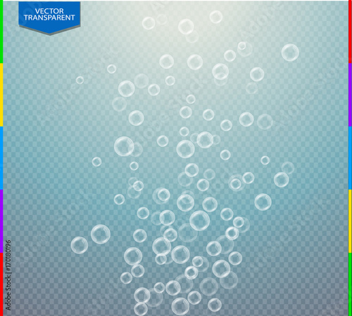 Vector fizzy water air bubbles texture on transparent background. Underwater sparkling oxygen effervescent sparkles in soda drink or champagne