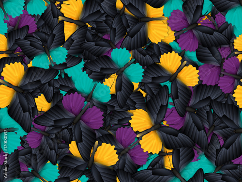 Seamless pattern with lot of different butterflys