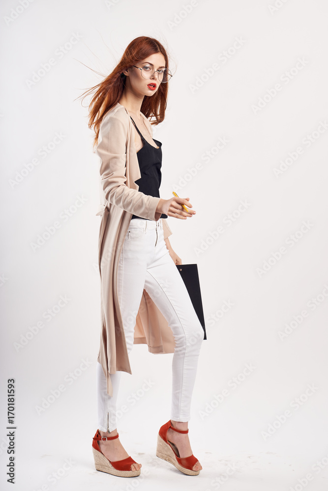 beautiful woman in glasses on a white background, style beautiful woman in glasses on a white background, style