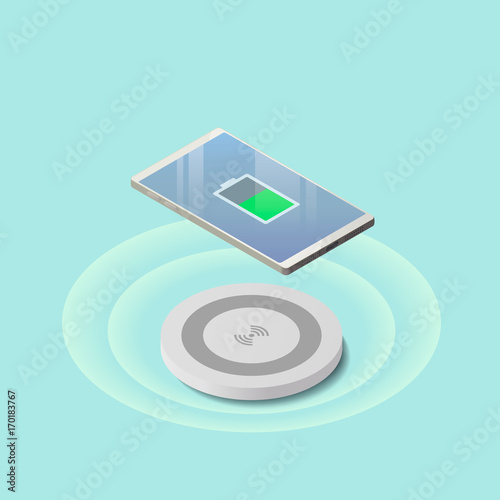 Isometric concept of phone wireless charging.