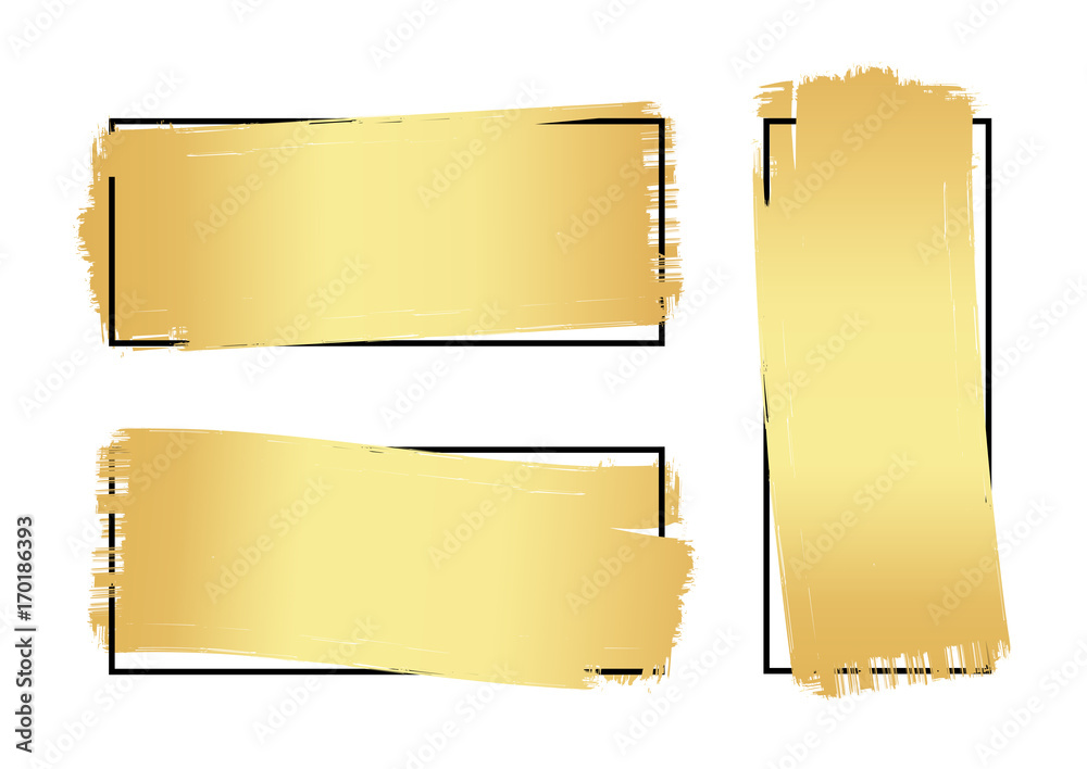 Set of hand drawn luxury bright golden gradient brush line frame placeholder backgrounds