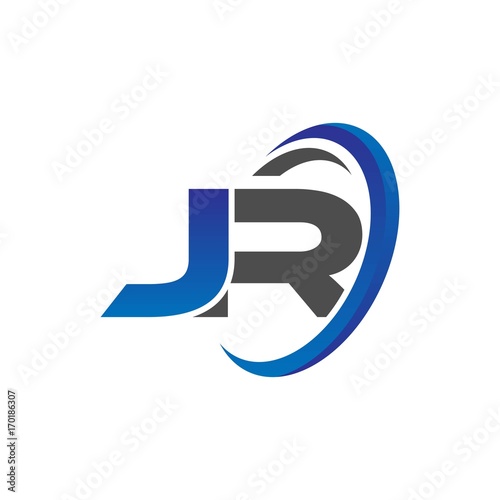 vector initial logo letters jr with circle swoosh blue gray