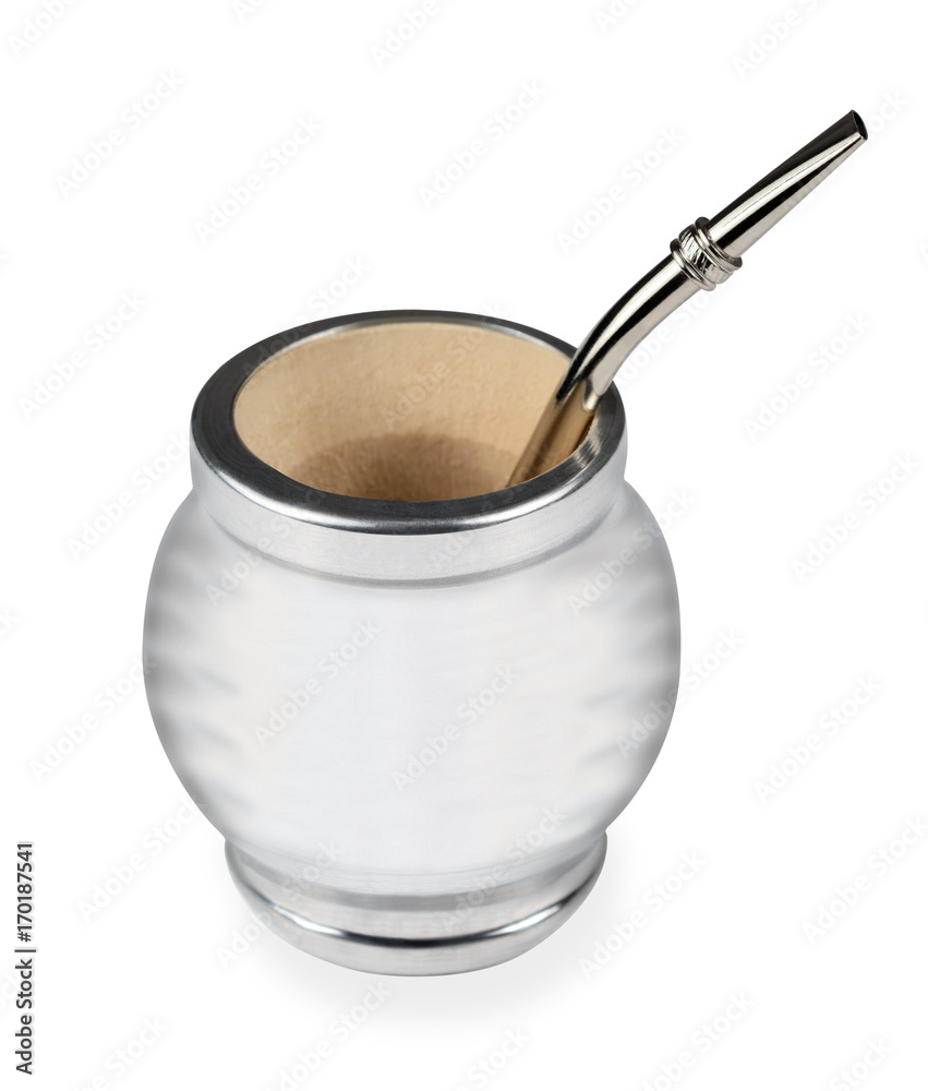 Matetee Mate Tee mit Trinkhalm Kalebasse Becher Stock Photo