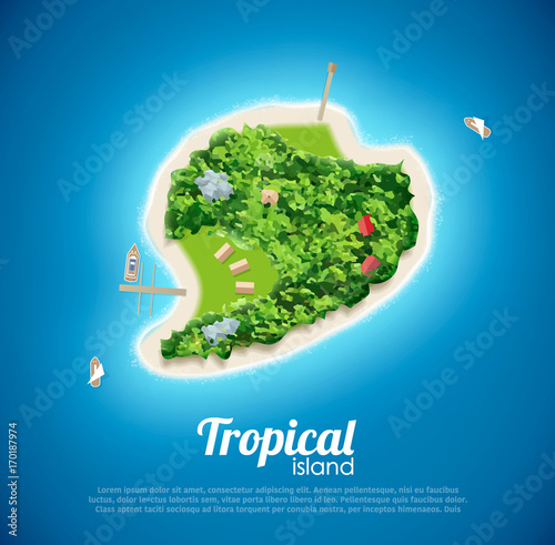 vector illustration of tropical island top view sea blue ocean bon voyage place for text