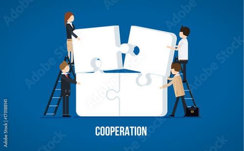 vector illustration of cooperation businessman puzzle