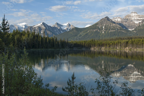A peaceful early morning on the south end of Herber Lake, Banff Natiional Park, Alberta, Canada