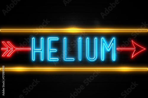 Helium  - fluorescent Neon Sign on brickwall Front view