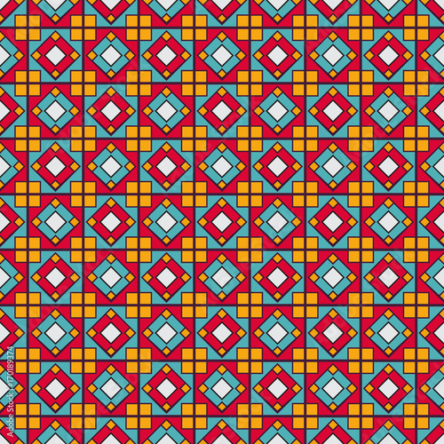 Seamless vector pattern with colorful rhombuses and squares