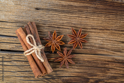 cinnamon on a wooden background