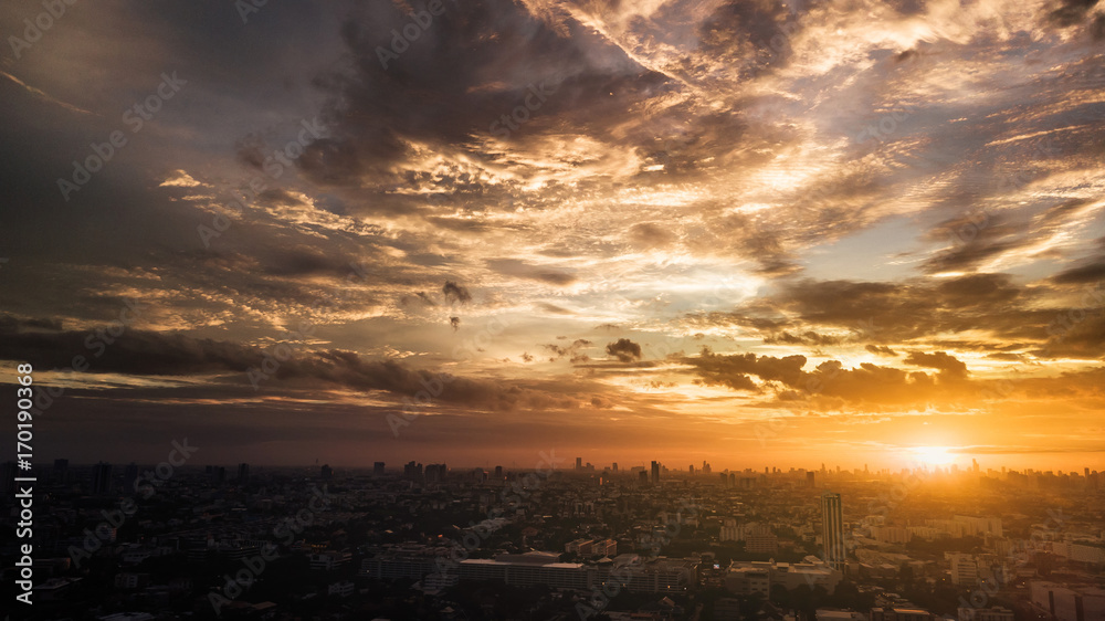 Evening cloudscape in city, Colorful sunset