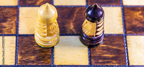 Duas peças no tabuleiro de xadrez. photo