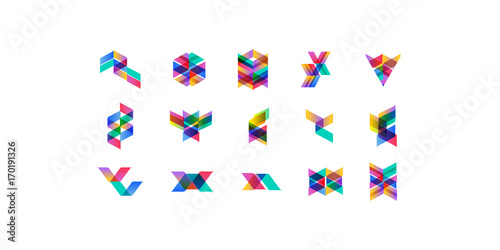 Big Set of minimal geometric multicolor shapes. Trendy hipster icons and logotypes. Business signs symbols, labels, badges, frames and borders