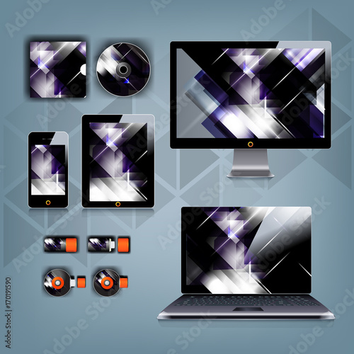 Modern application template design for corporate identity. Computer tablet and phone set.