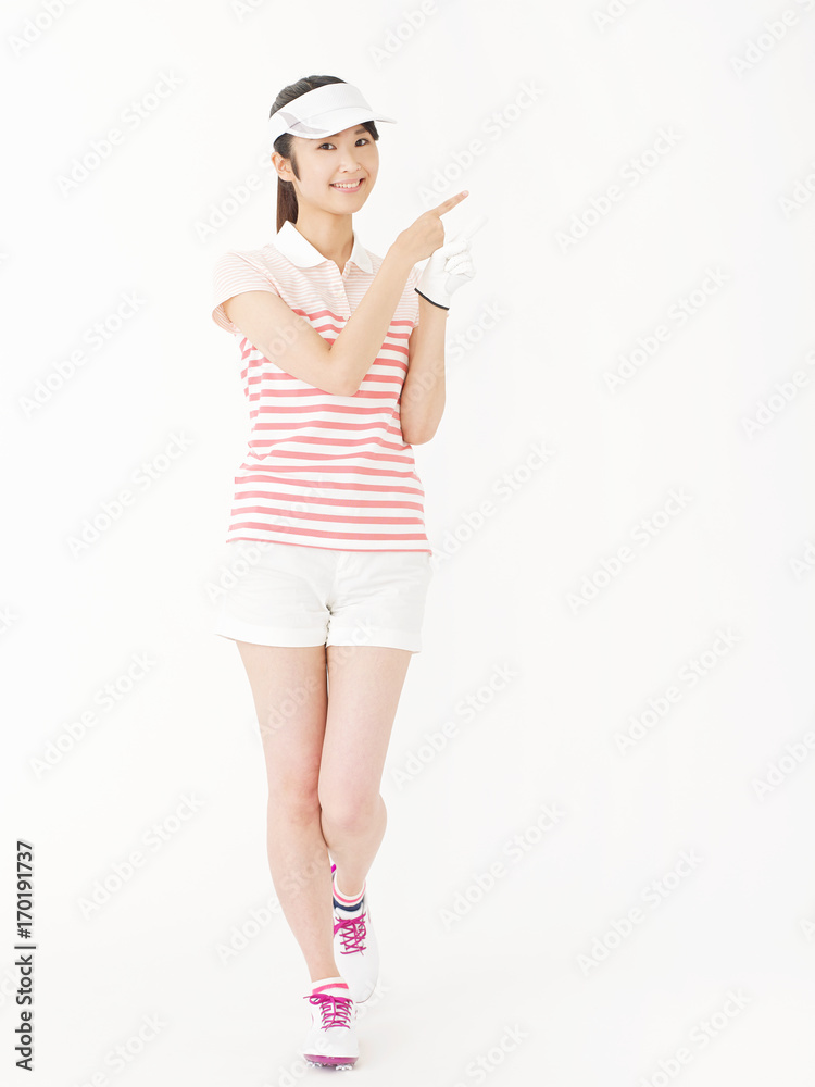 女性 ゴルフ 指差し 女性 ゴルフ 指差し