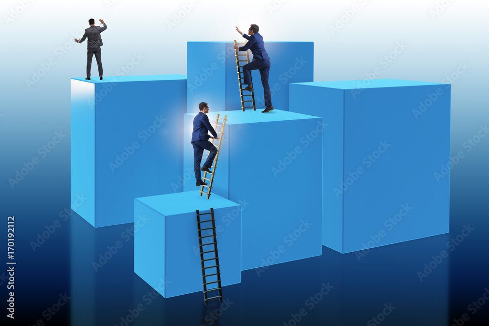 Businessman climbing blocks in challenge business concept Businessman climbing blocks in challenge business concept