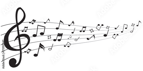 Abstract black notes music on a white background, vector illustration