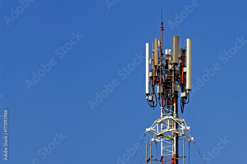Telecommunication tower with blue sky