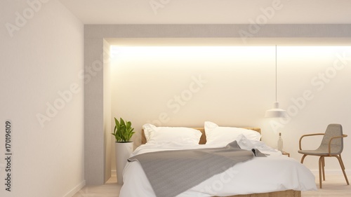 The interior bedroom space furniture 3d rendering and background decoration in hotel