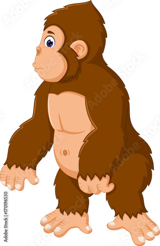 cute orangutan cartoon sideways with standing