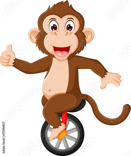 Cartoon Illustration of a Circus Monkey riding a Monocycle