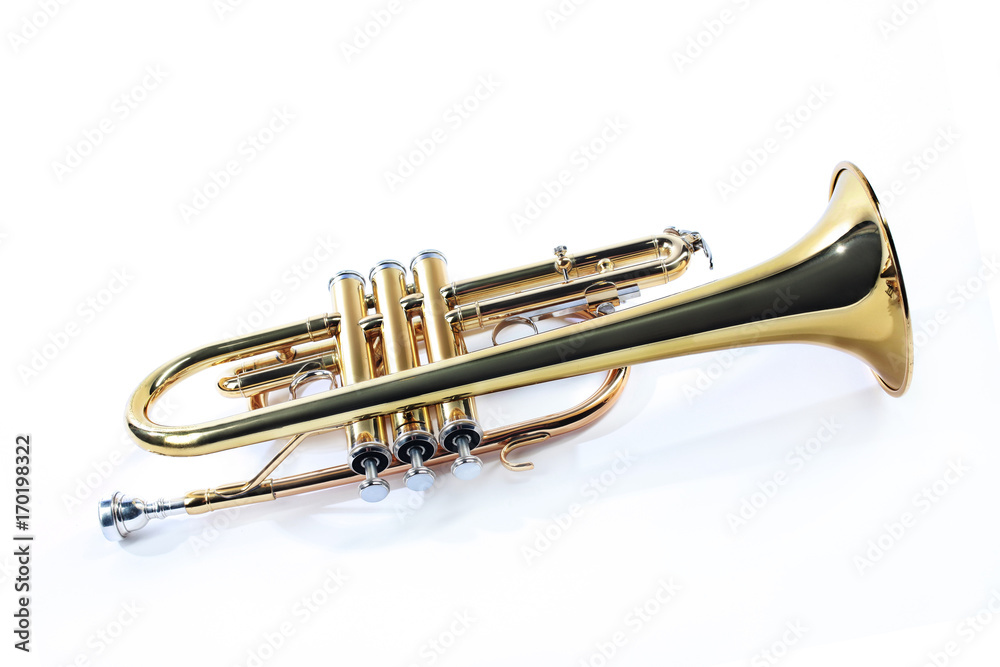 Trumpet isolated cornet. Music trumpet instrument Trumpet isolated cornet. Music trumpet instrument