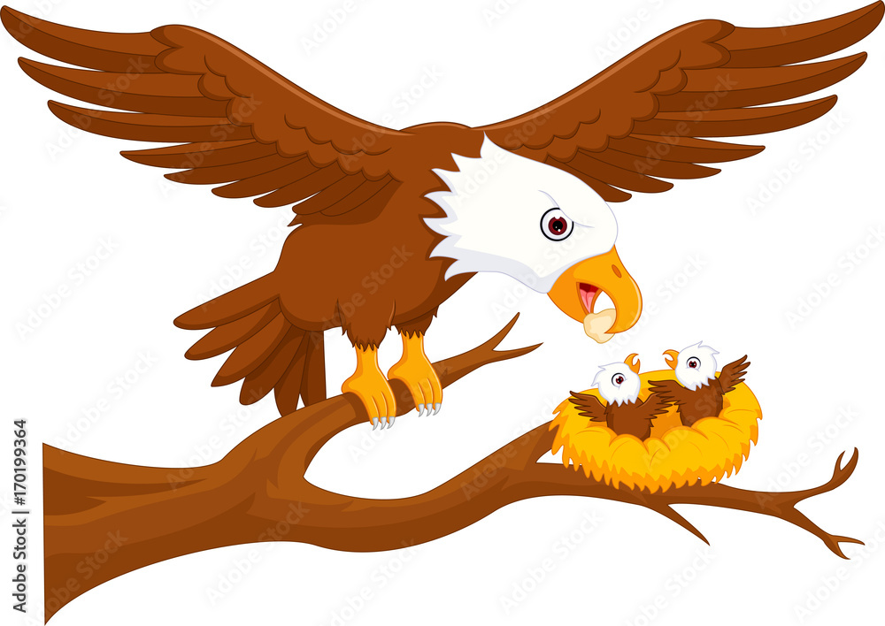 Obraz premium Sweet eagle mother and eagle junior cartoon