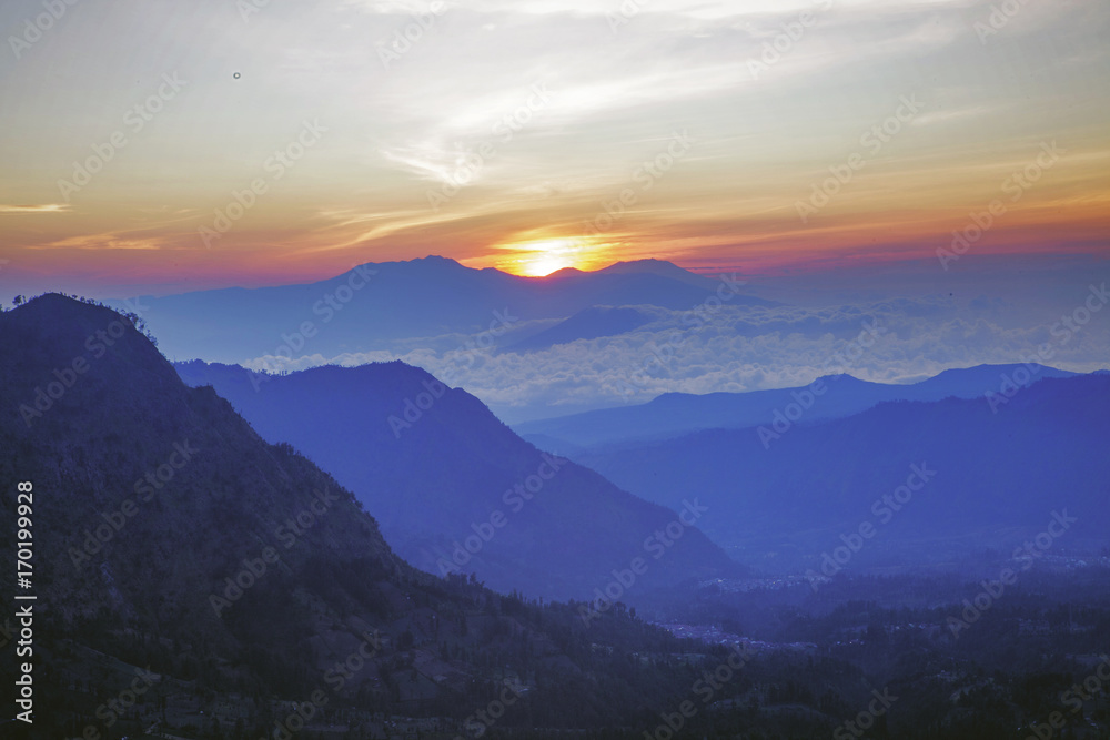 Beautiful sunrise in the Bromo mountain