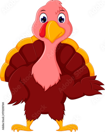 Funny turkey cartoon with waving hand