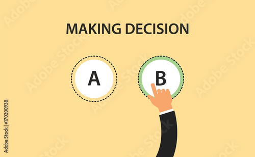 making decision concept symbol with two option a and b with hand choose one of it