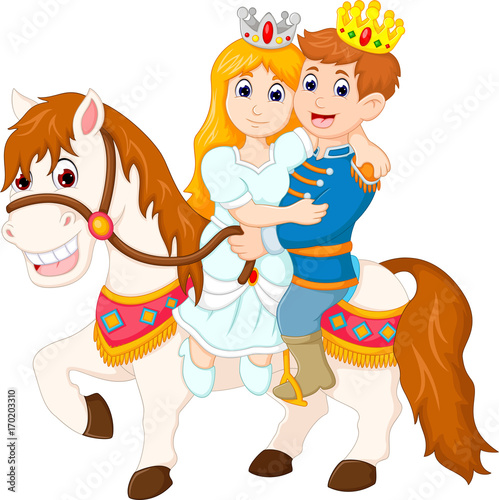 king and queen up horse cartoon with happiness