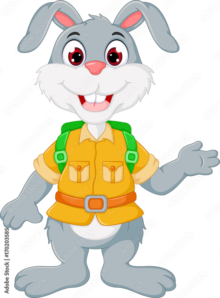 Naklejka premium cute rabbit cartoon waving hand with smiling