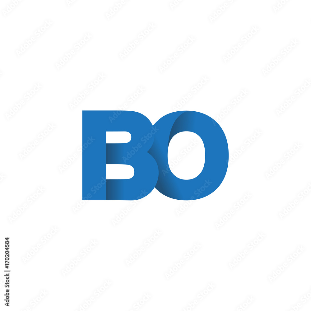 Initial letter logo BO, overlapping fold logo, blue color
