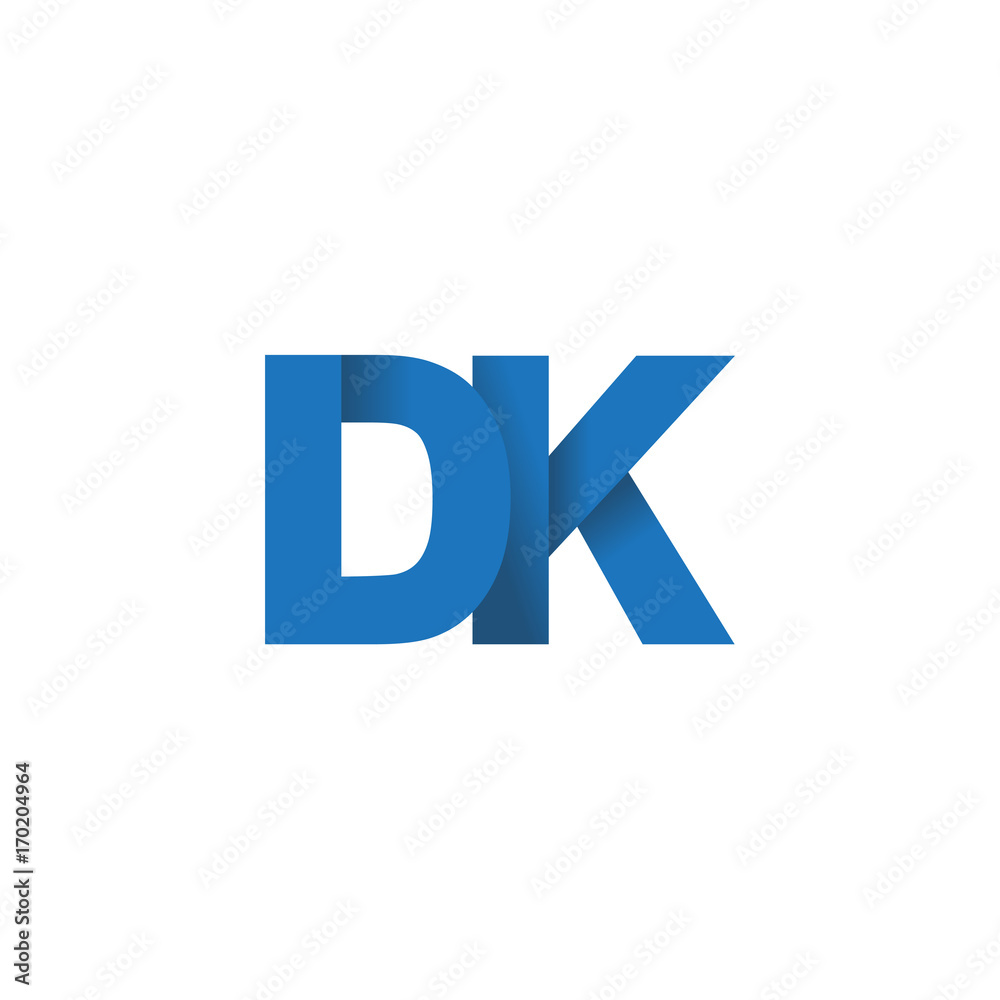 Initial letter logo DK, overlapping fold logo, blue color Initial letter logo DK, overlapping fold logo, blue color