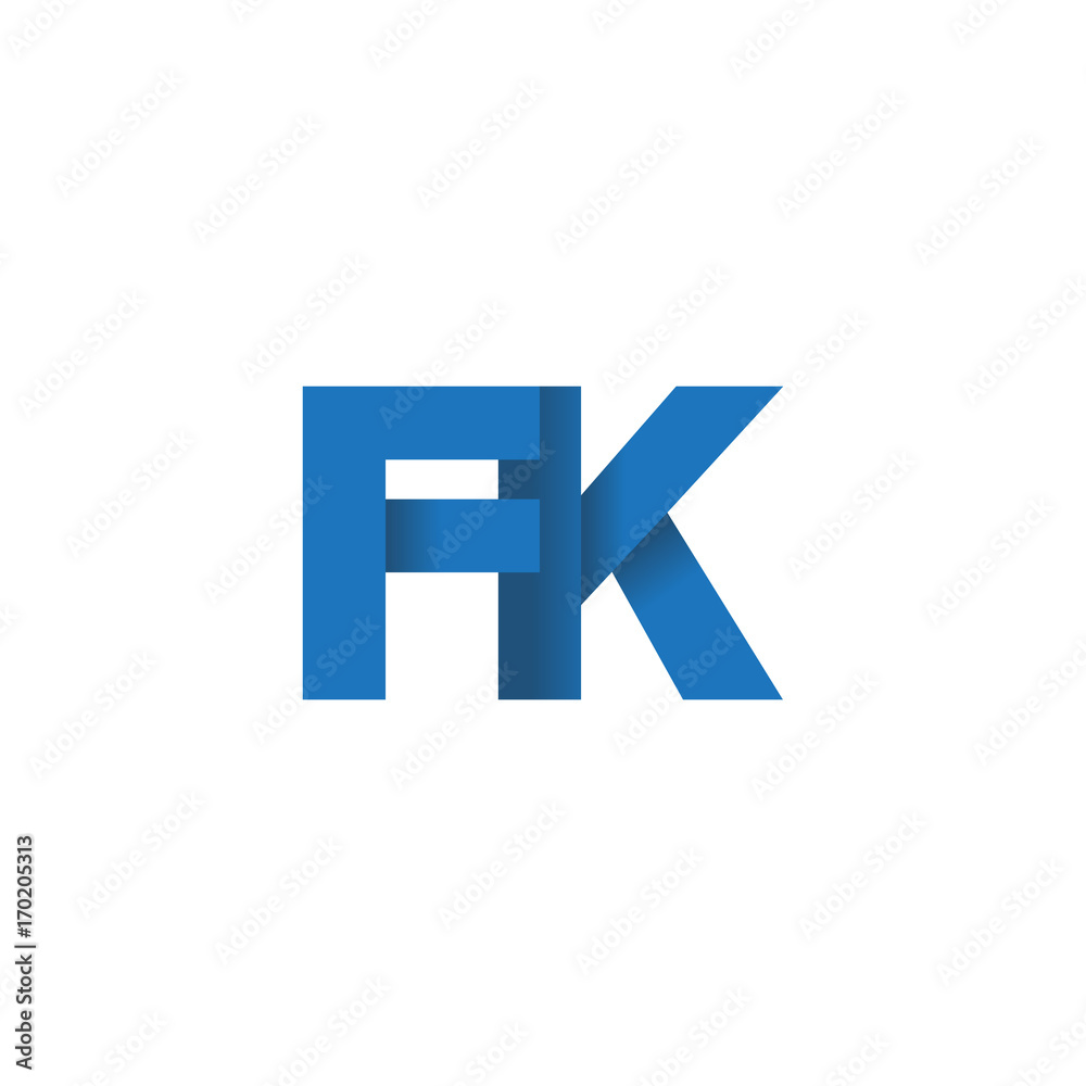 Initial letter logo FK, overlapping fold logo, blue color Initial letter logo FK, overlapping fold logo, blue color
