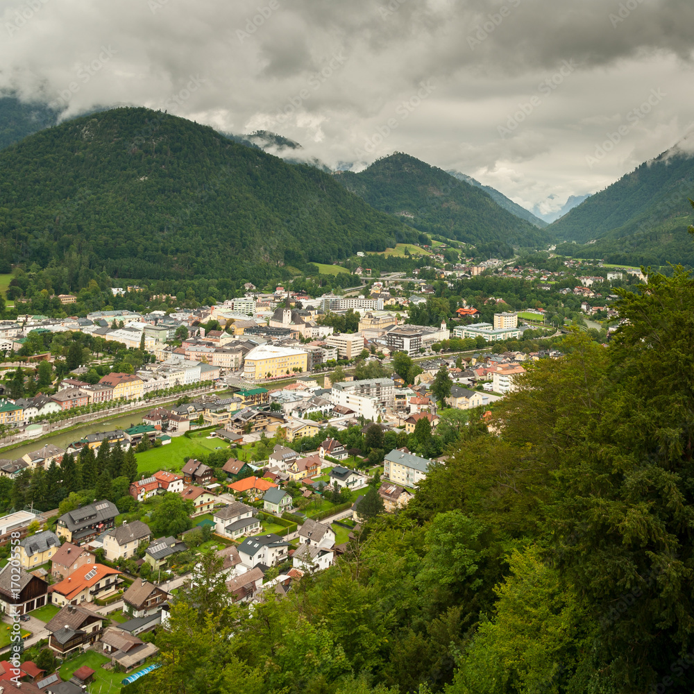 Bad Ischl as seen from Siriuskogel on a cloudy day