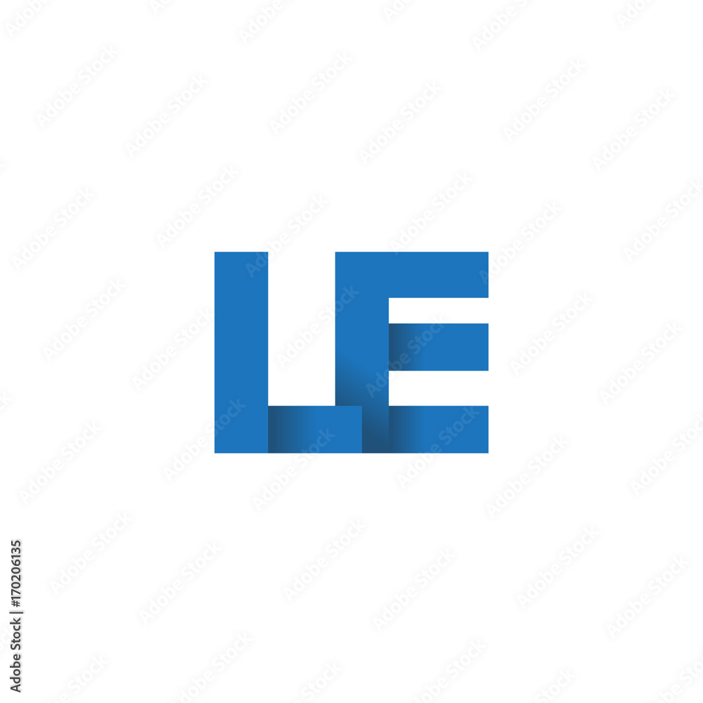 Initial letter logo LE, overlapping fold logo, blue color Initial letter logo LE, overlapping fold logo, blue color