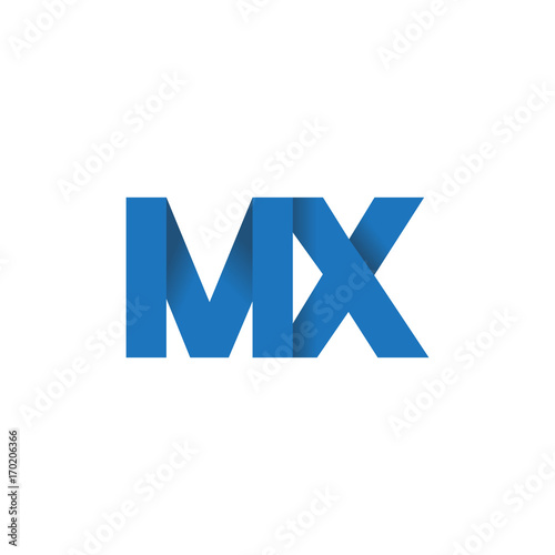 Initial letter logo MX, overlapping fold logo, blue color