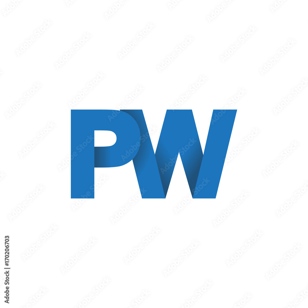 Initial letter logo PW, overlapping fold logo, blue color Initial letter logo PW, overlapping fold logo, blue color