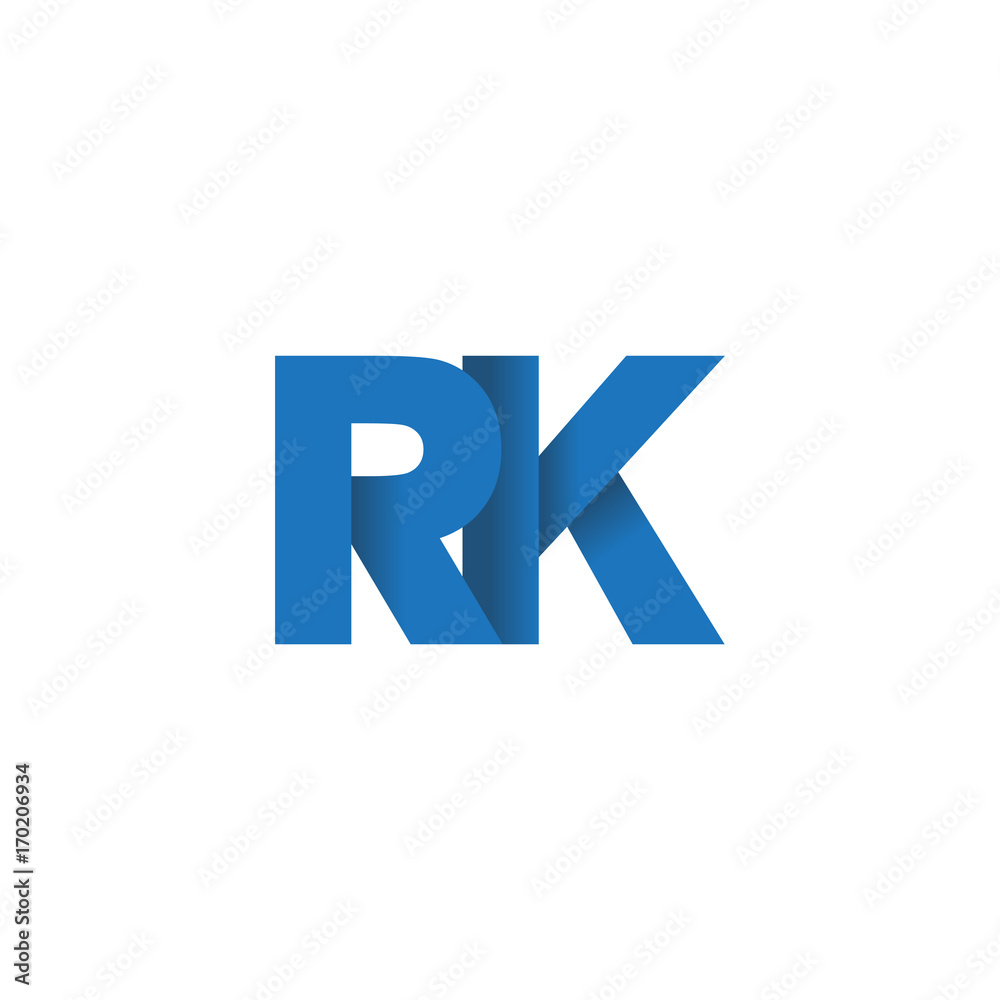 Initial letter logo RK, overlapping fold logo, blue color Initial letter logo RK, overlapping fold logo, blue color