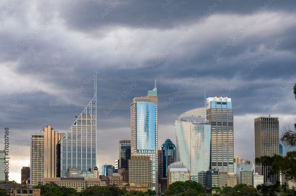 Modern cityscape view with clouds on the background