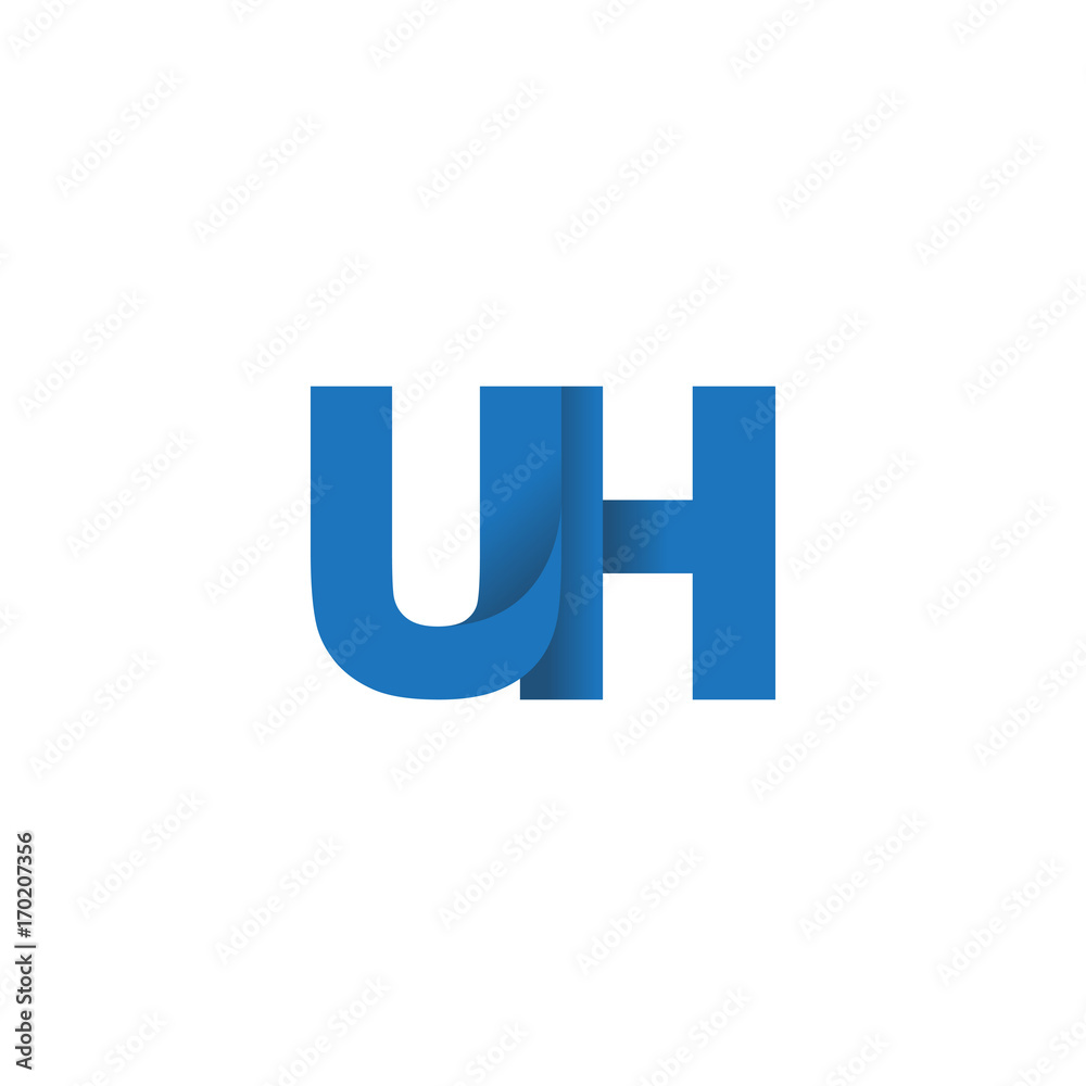 Initial letter logo UH, overlapping fold logo, blue color Initial letter logo UH, overlapping fold logo, blue color