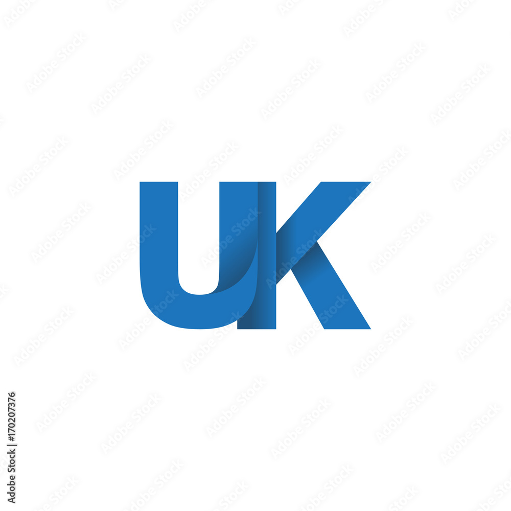 Initial letter logo UK, overlapping fold logo, blue color Initial letter logo UK, overlapping fold logo, blue color