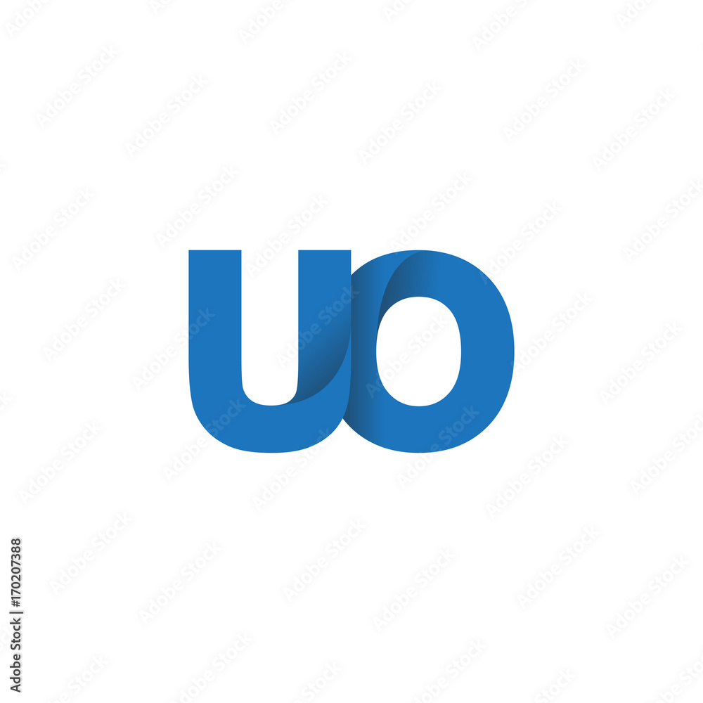 Initial letter logo UO, overlapping fold logo, blue color Initial letter logo UO, overlapping fold logo, blue color