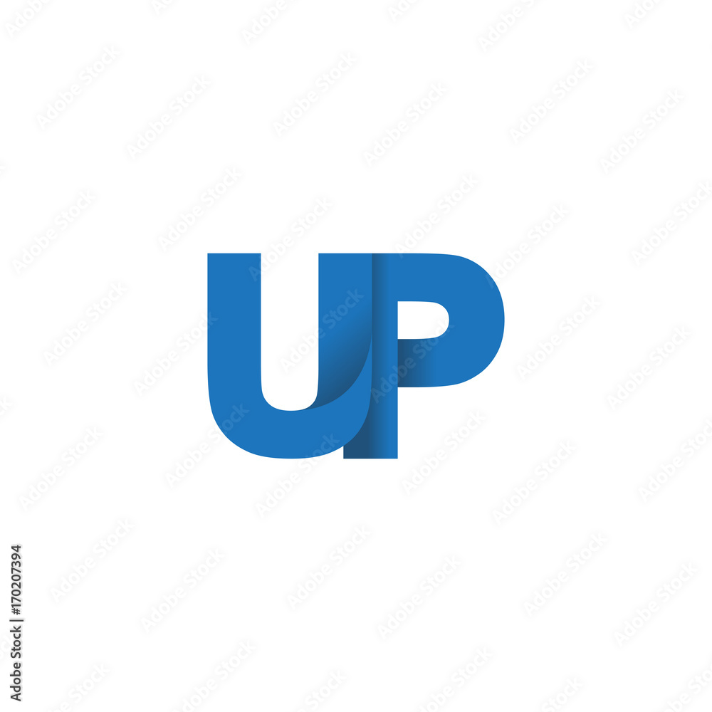 Initial letter logo UP, overlapping fold logo, blue color Initial letter logo UP, overlapping fold logo, blue color