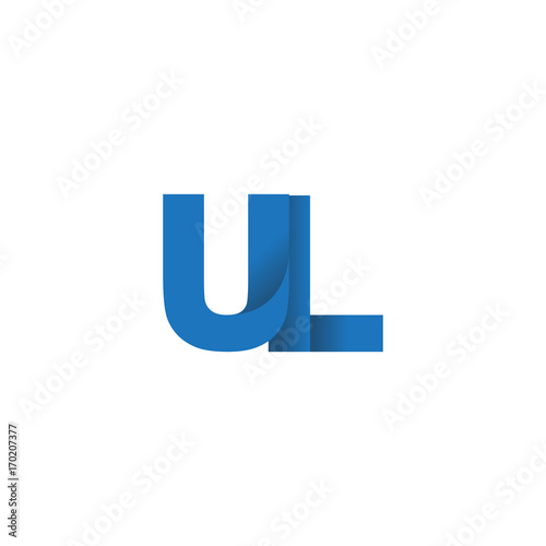 Initial letter logo UL, overlapping fold logo, blue color