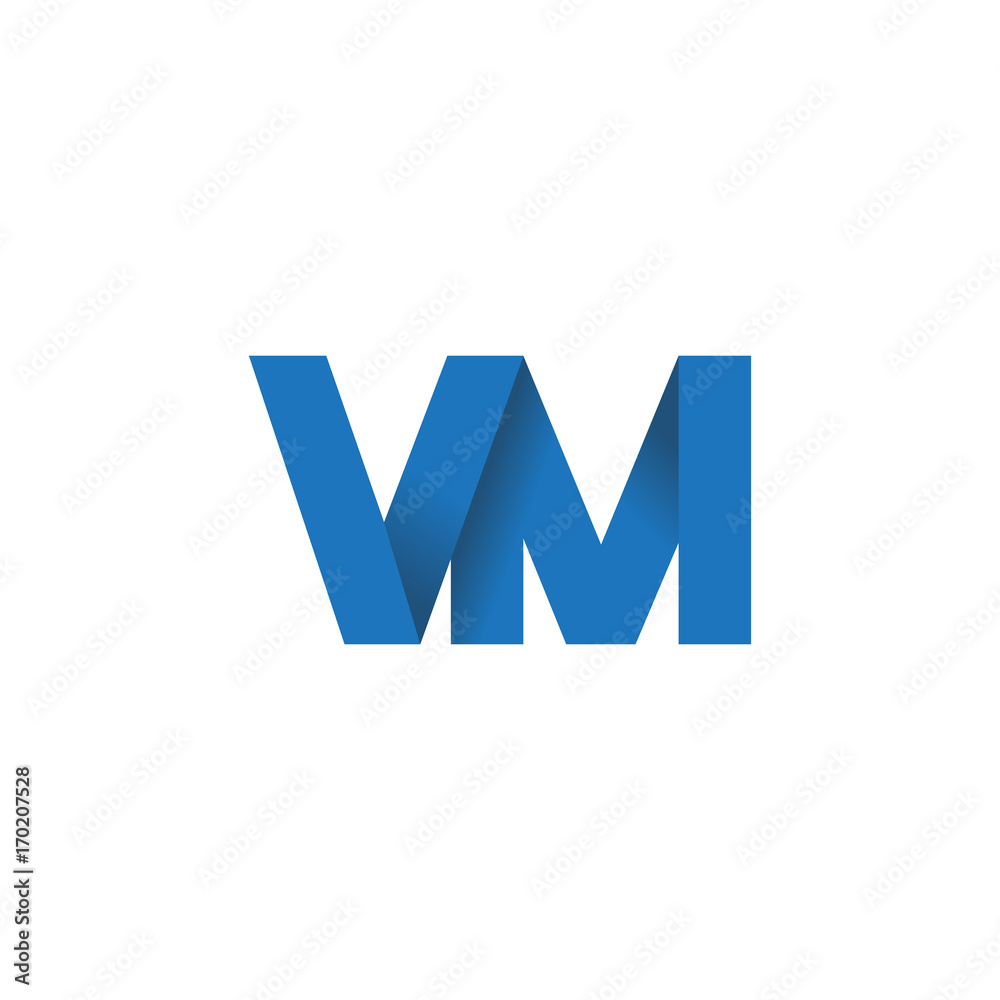 Initial letter logo VM, overlapping fold logo, blue color Initial letter logo VM, overlapping fold logo, blue color