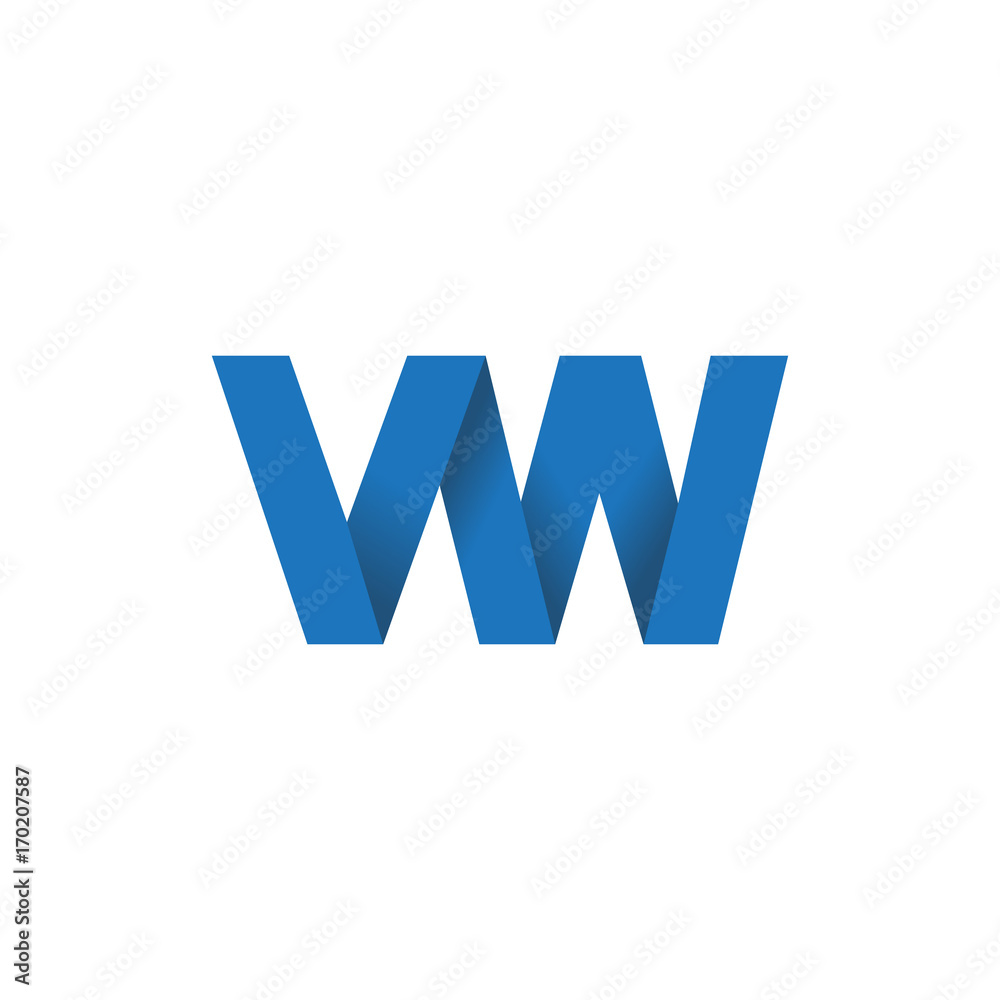 Initial letter logo VW, overlapping fold logo, blue color Initial letter logo VW, overlapping fold logo, blue color