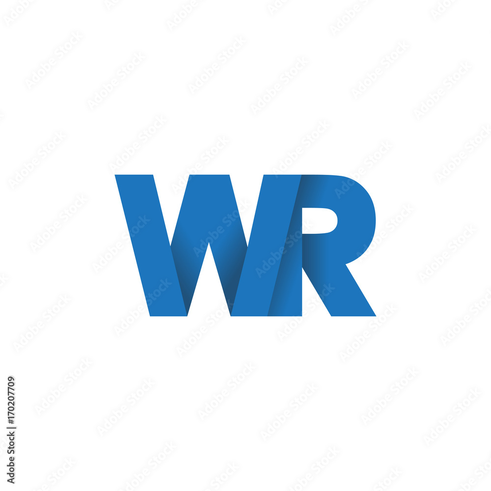 Initial letter logo WR, overlapping fold logo, blue color Initial letter logo WR, overlapping fold logo, blue color