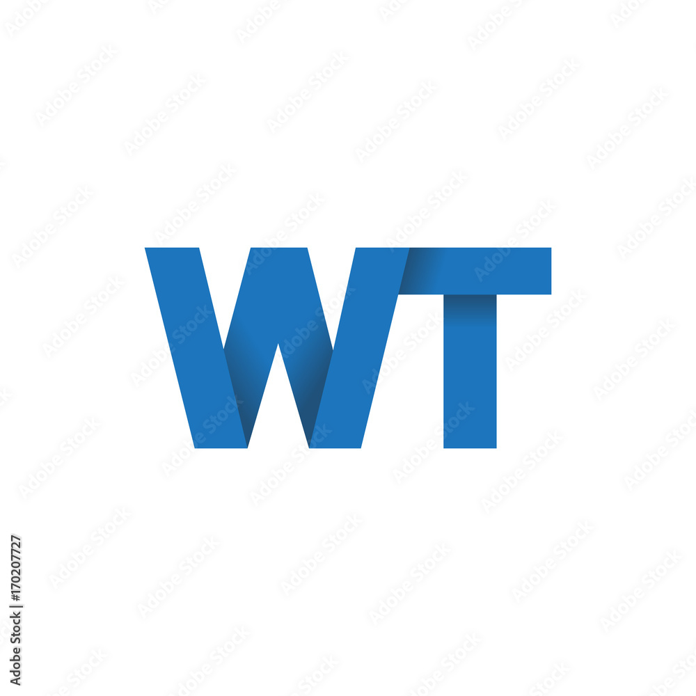 Initial letter logo WT, overlapping fold logo, blue color Initial letter logo WT, overlapping fold logo, blue color